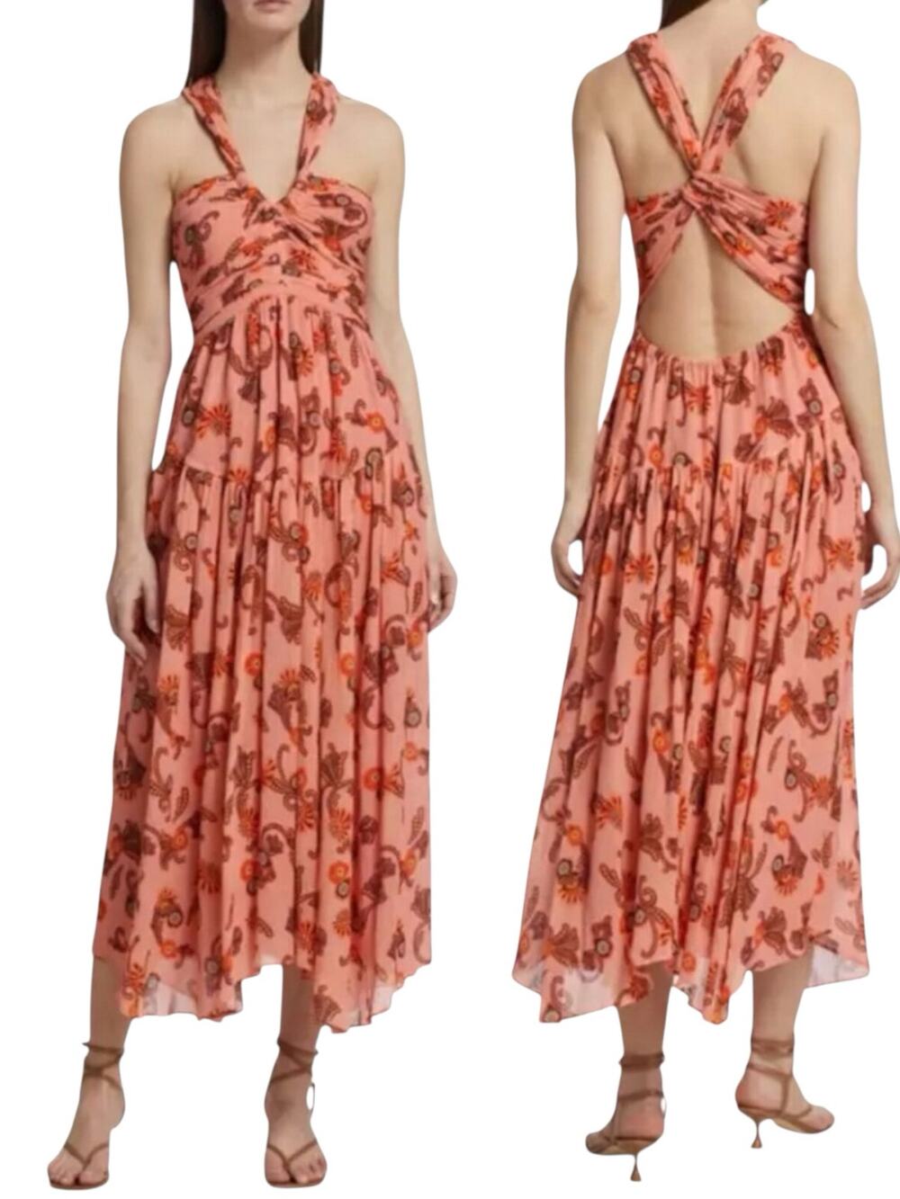 A.L.C. Jaylin Pink Floral Cotton Silk Strappy Maxi Dress 0 NWT $550